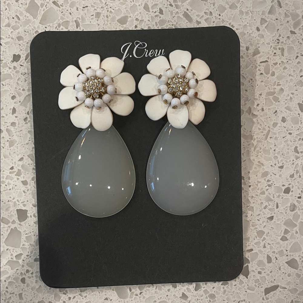 J. Crew White and Gray Teardrop Floral Earrings - Picture 2 of 6